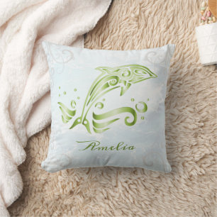 Cojín decorativo personalizado del delfín verde
