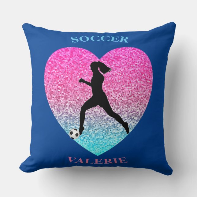 Cojín decorativo personalizado del fútbol chica (Anverso)