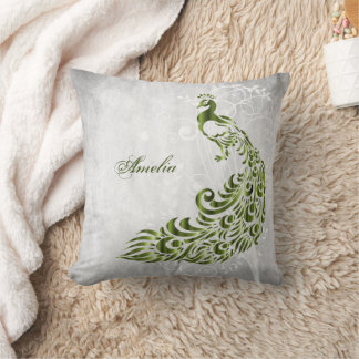 Cojín decorativo personalizado del pavo real verde