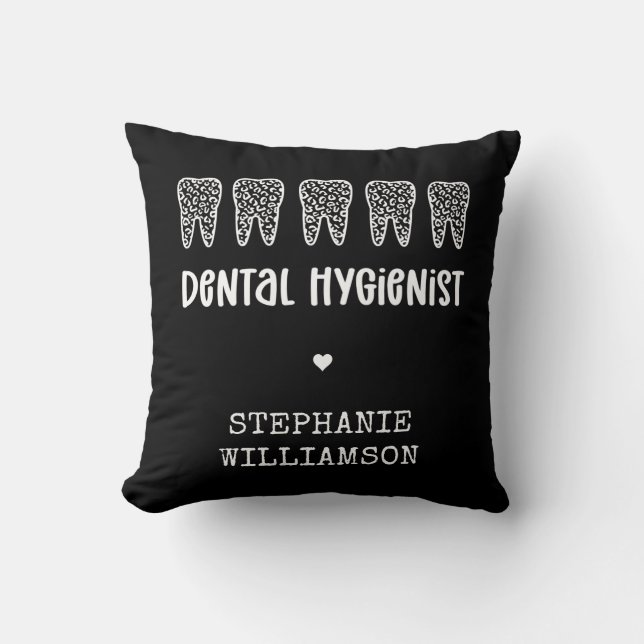 Cojín Decorativo Personalizado Dental Hygienist Leoparst Print Teet (Anverso)
