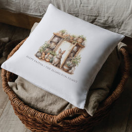 Cojín Decorativo Personalizado el Conejo de Pascua Beige Rústico