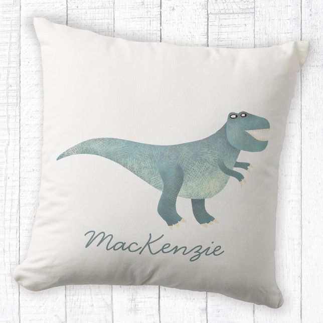 Cojín Decorativo Personalizado el dinosaurio prehistórico T-Rex (Fun Tyrannosaurus Rex dinosaur personalized name throw pillow)