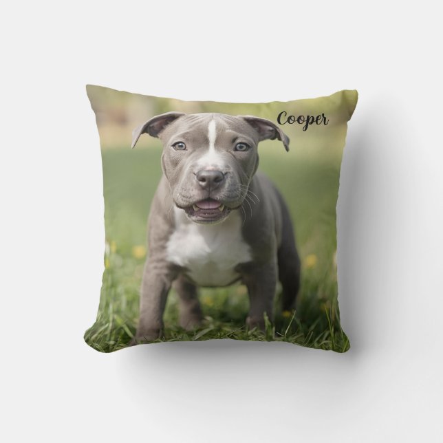 Cojín Decorativo Personalizado el divertido pitbull (Anverso)