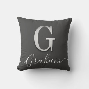 Cojín Decorativo Personalizado elegante plata Monograma G Nombre Co