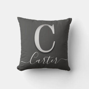 Cojín Decorativo Personalizado elegante plateado Monograma C Nombre
