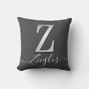 Cojín Decorativo Personalizado elegante plateado Monograma Z Nombre