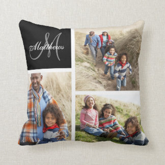 Cojín Decorativo Personalizado Familia Monograma Collage de fotos n