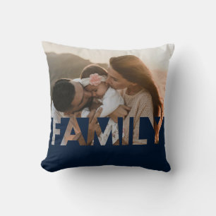 Cojín Decorativo Personalizado familiar foto azul oscuro