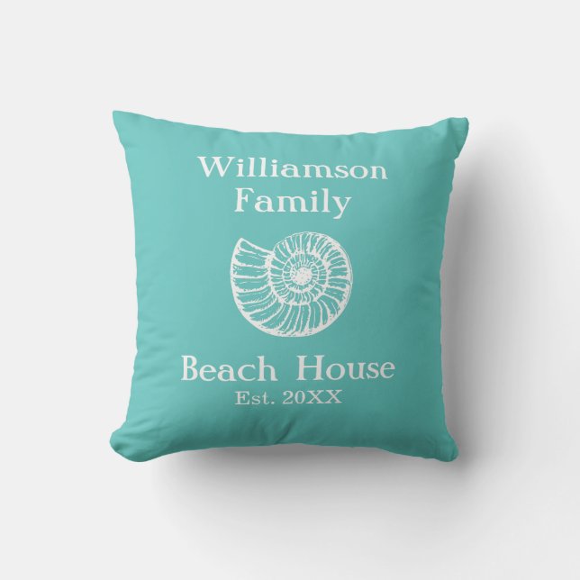 Cojín Decorativo Personalizado Family Beach House Shell Turquoise (Anverso)