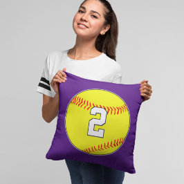 Cojín Decorativo Personalizado Fastpitch Softball Player Number / L