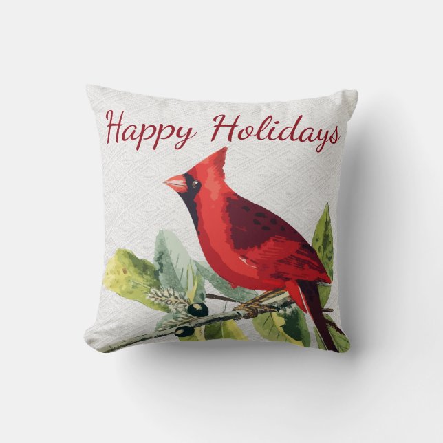 Cojín Decorativo Personalizado - Feliz Navidad Cardenal de Invierno (Anverso)