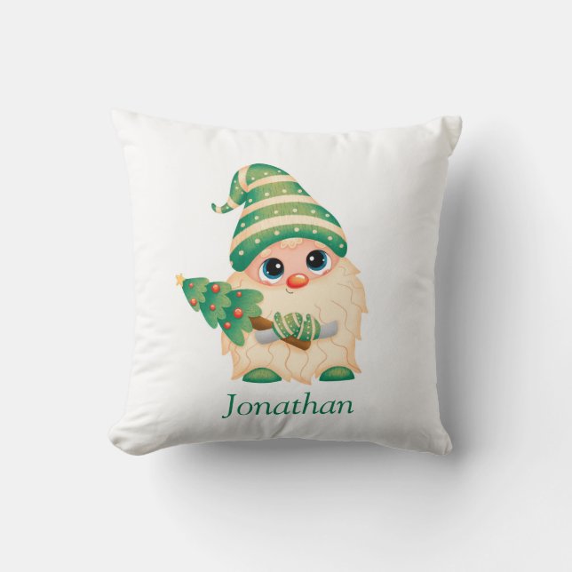 Cojín Decorativo Personalizado Feliz Navidad Cute Gnome Boy (Anverso)