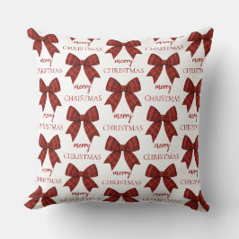 Cojín Decorativo Personalizado Feliz Navidad | Lazo de Cuadro Rojo