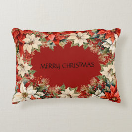 Cojín Decorativo Personalizado Feliz Navidad Poinsettias Wreath