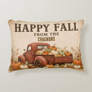 Cojín Decorativo Personalizado Feliz Otoño Camioneta Roja Vintage G