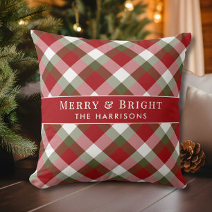 Cojín Decorativo Personalizado Feliz y Brillante Cuadros de Navidad