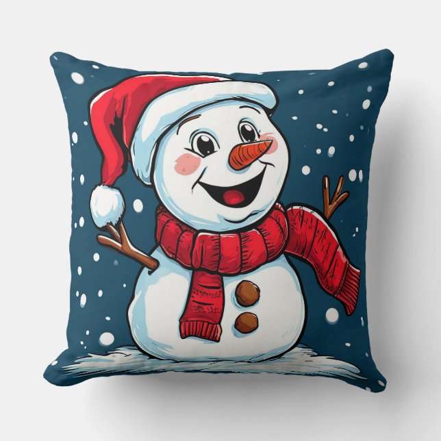 Cojín Decorativo Personalizado festivo de Snowman con Santa Hat (Anverso)