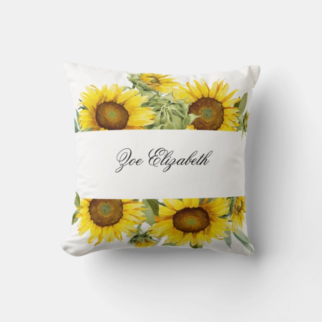 Cojín Decorativo Personalizado Floral de girasol Añadir su propio n (Anverso)