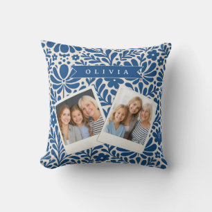 Cojín Decorativo Personalizado Floral Folclórico Azul Nórdico Perso
