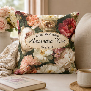 Cojín Decorativo Personalizado Floral Romántico Acuarela Peonía Ros