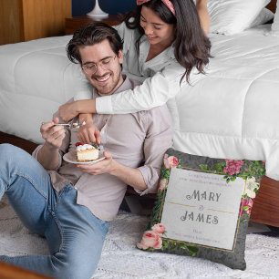 Cojín Decorativo Personalizado floral texto Boda aniversario regalo