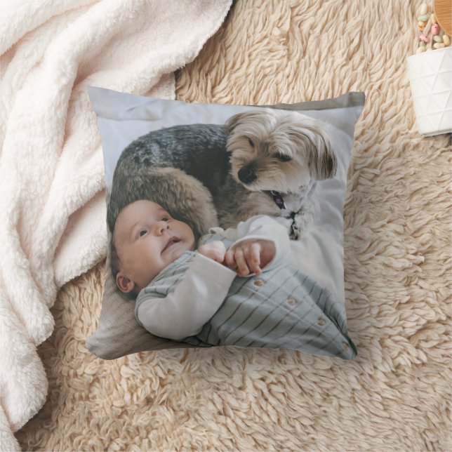 Cojín Decorativo Personalizado Foto Perro Bebé Keepsake Doble cara (Manta)