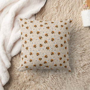 Cojín Decorativo Personalizado Funny Honey Bee Honeycomb Pattern