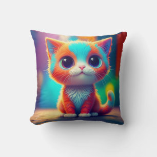 Cojín Decorativo Personalizado gatito de color arcoiris