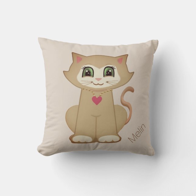 Cojín Decorativo Personalizado gatito lindo en Beige (Anverso)