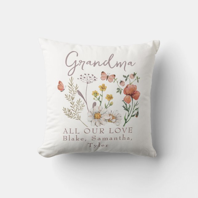 Cojín Decorativo Personalizado Grandma Wildflowers (Anverso)