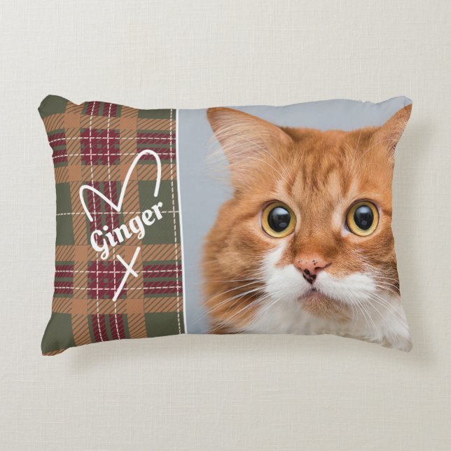 Cojín Decorativo Personalizado Green Tartan Photo (Anverso)