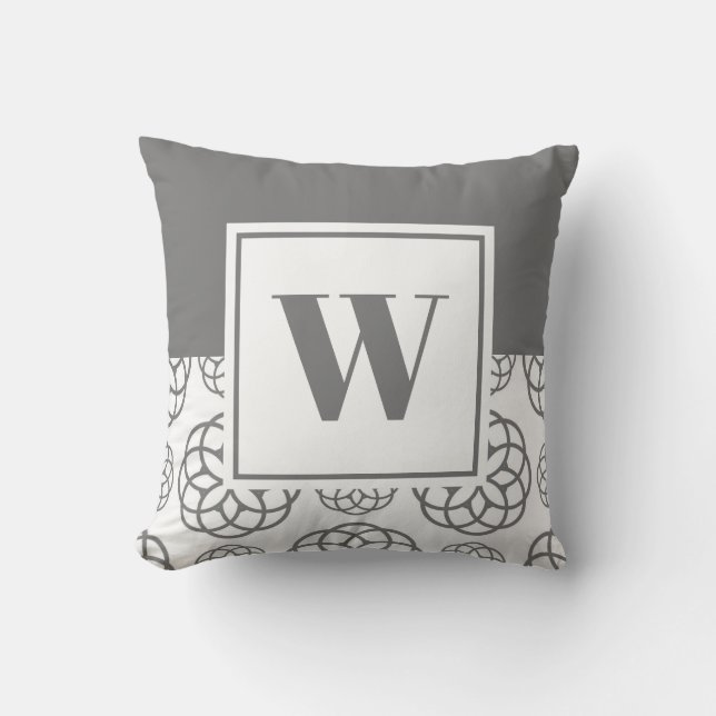 Cojín Decorativo Personalizado gris blanco patrón monogramado (Anverso)