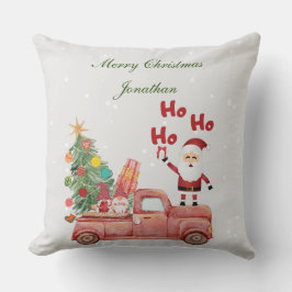 Cojín Decorativo Personalizado Ho Ho Ho Ho Santa en un camión rojo 