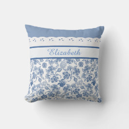 Cojín Decorativo Personalizado Indigo azul y blanco Floral Faux Lac