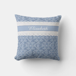 Cojín Decorativo Personalizado Indigo Blue Floral Faux Lace