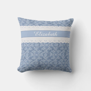 Cojín Decorativo Personalizado Indigo Blue Floral Faux Lace