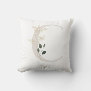 Cojín Decorativo Personalizado Inicial C Blanco y Negro con flor si