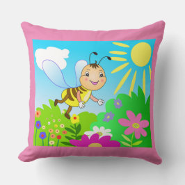 Cojín Decorativo Personalizado linda abeja graciosa y flores