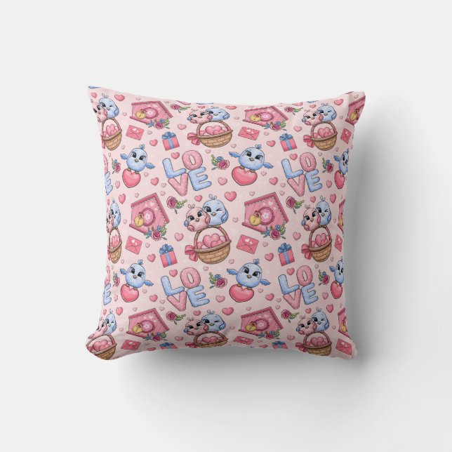 Cojín Decorativo Personalizado lindo con pájaros, corazones... (Anverso)