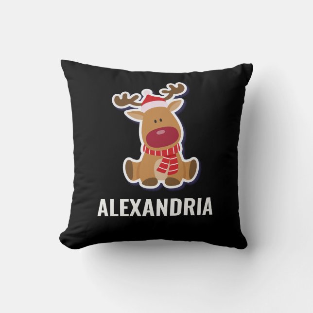 Cojín Decorativo Personalizado lindo reno Rudolph Navidades de Sant (Anverso)