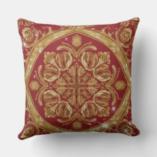 Cojín Decorativo Personalizado Lujo Dorado Rojo Ornate - Decoración