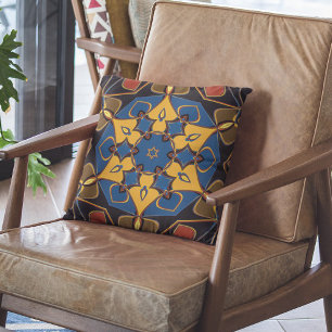 Cojín Decorativo Personalizado Mandala Flor amarillo azul y Naranja