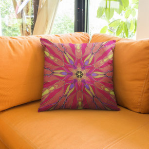 Cojín Decorativo Personalizado Mandala Flor amarillo rosa y morado