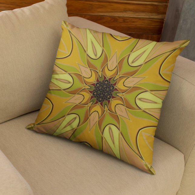 Cojín Decorativo Personalizado Mandala Flor Amarillo y Verde (Subido por el creador)