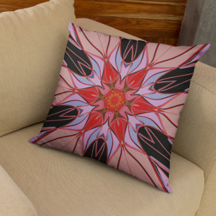 Cojín Decorativo Personalizado Mandala Flor azul rojo y rosa