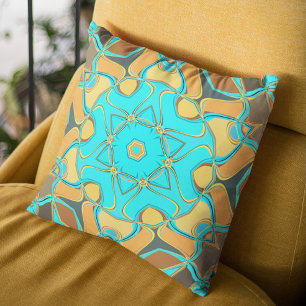 Cojín Decorativo Personalizado Mandala Flor Azul y Naranja
