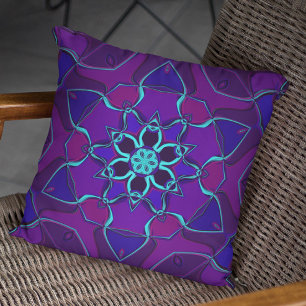 Cojín Decorativo Personalizado Mandala Flor Azul y Púrpura