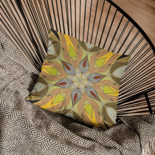 Cojín Decorativo Personalizado Mandala Flor gris amarillo y rojo