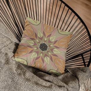 Cojín Decorativo Personalizado Mandala Flor Naranja rojo y amarillo