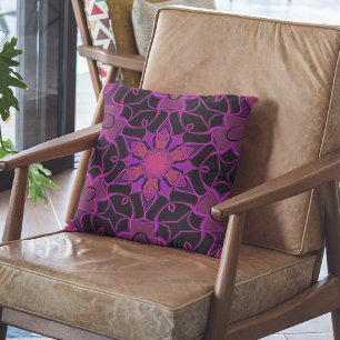 Cojín Decorativo Personalizado Mandala Flor rosa y negra